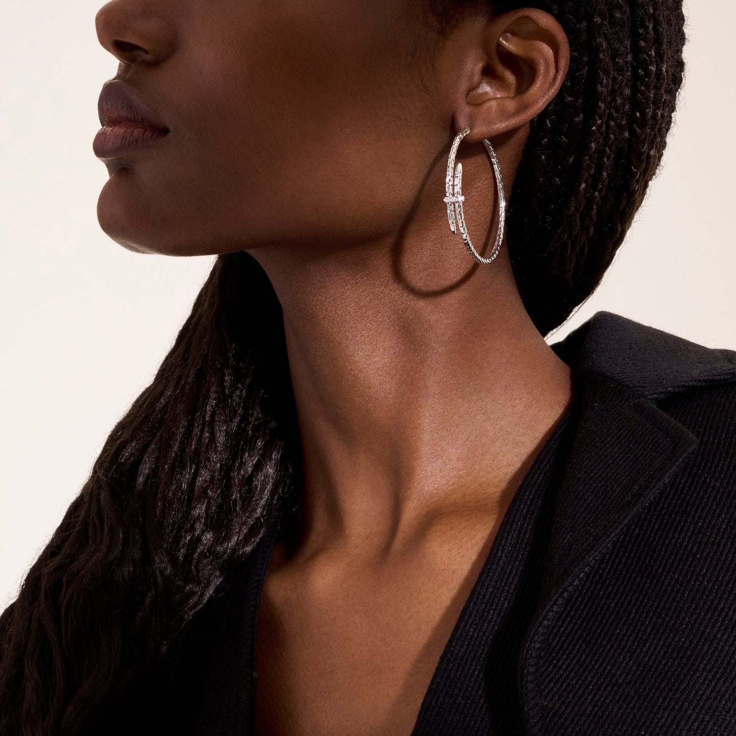 Spear Hoop Earring, Sterling Silver, Diamonds, 50MM|EBP9012482DI