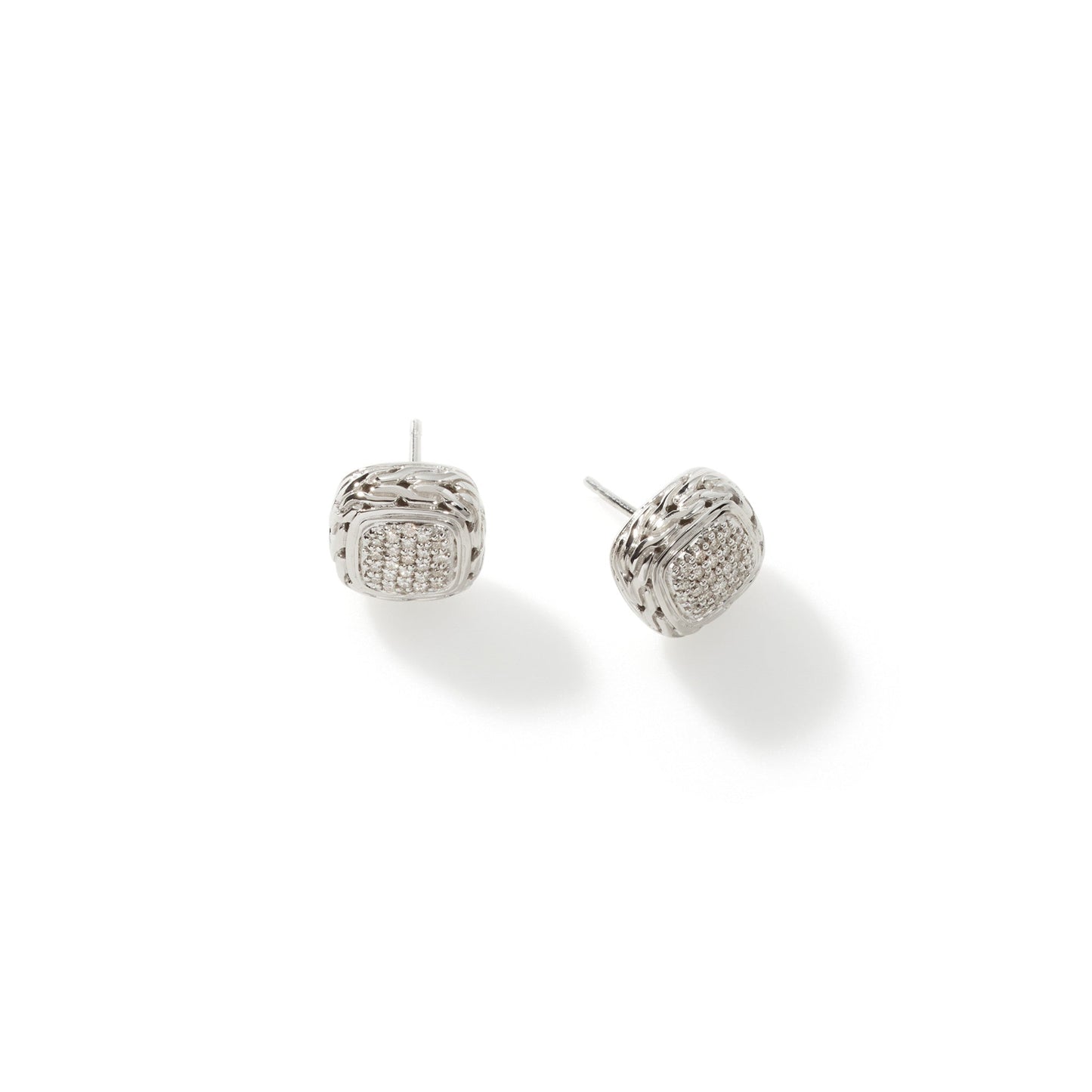 John Hardy Carved Chain Stud Earring, Silver, Diamonds EBP92372DI