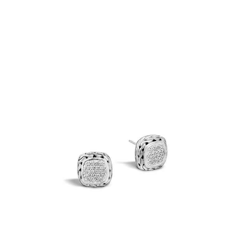 John Hardy Carved Chain Stud Earring, Silver, Diamonds EBP92372DI