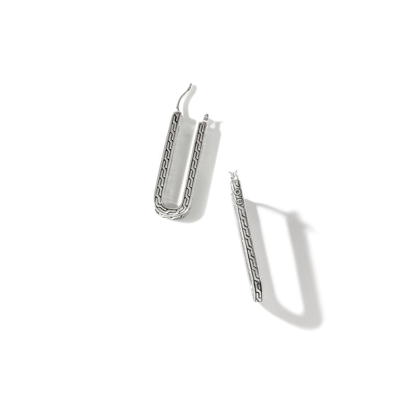 John Hardy Carved Chain Hoop Earring, Silver, Pavé EBS9008234BLS