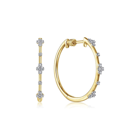 14K Yellow Gold 20mm Round Classic Diamond Hoop Earrings EG13672Y45JJ
