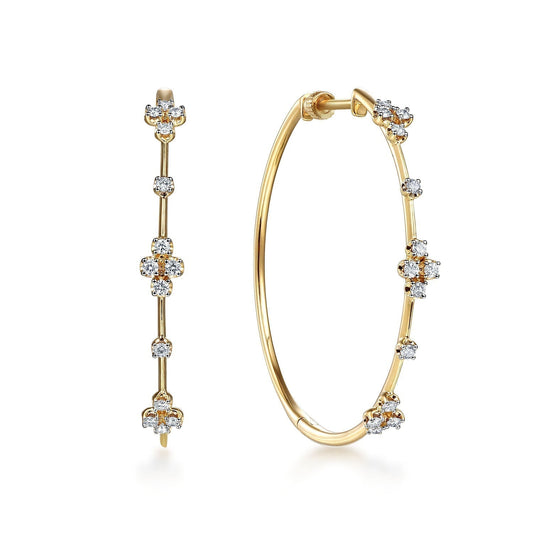 14K Yellow Gold Prong Set 40mm Round Classic Diamond Hoop Earrings EG13673Y45JJ