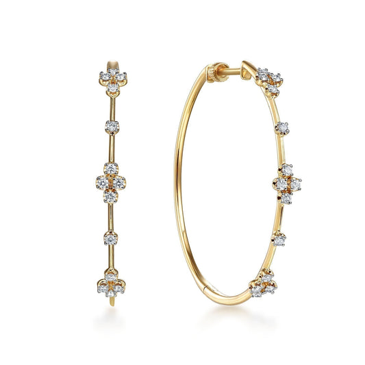 14K Yellow Gold Prong Set 40mm Round Classic Diamond Hoop Earrings EG13673Y45JJ