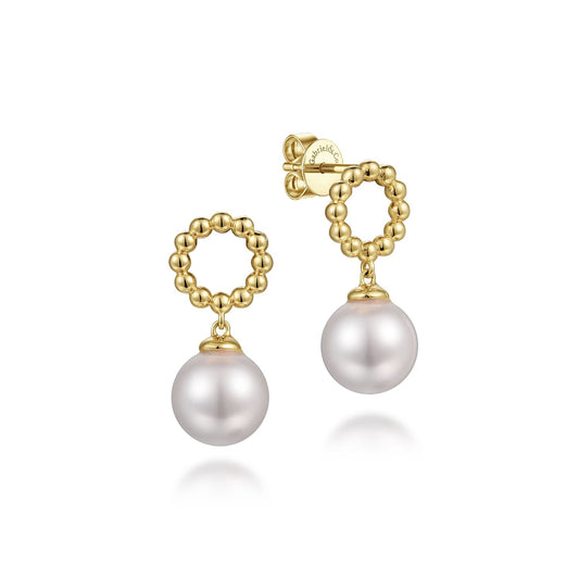 14K Yellow Gold Bujukan Pearl Drop Earrings EG14524Y4JPL - Dejaun Jewelers