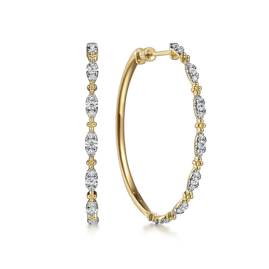 14K Yellow Gold 40mm Diamond Station Intricate Hoop Earrings EG14721Y45JJ