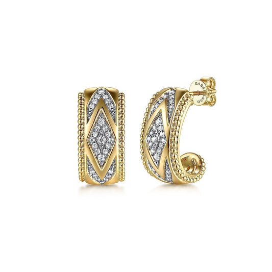 14K Yellow Gold Bujukan Diamond J Hoop Stud Earrings EG15226Y45JJ - Dejaun Jewelers