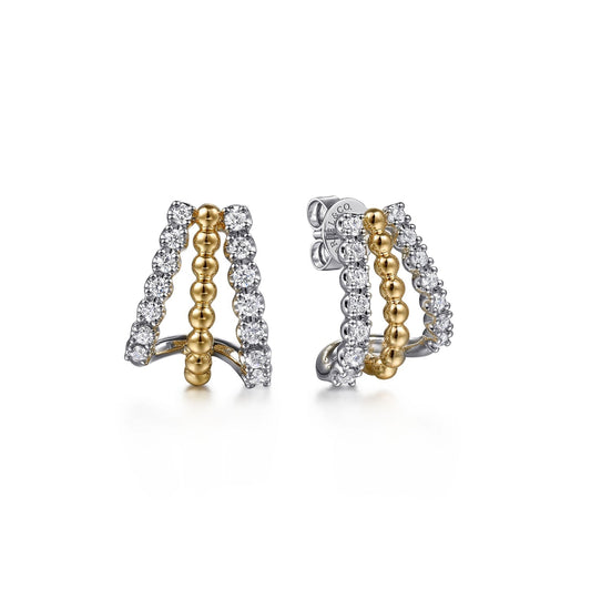 14K White & Yellow Gold Bujukan Diamond J Hoop Stud Earrings EG15317M45JJ