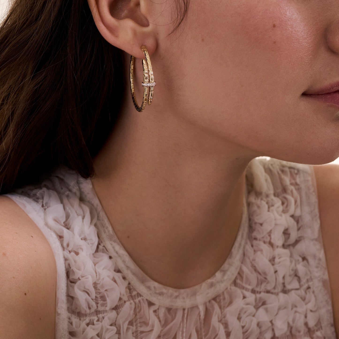 Spear Hoop Earring, Gold, Diamonds, 40MM|EGGX9012472DI