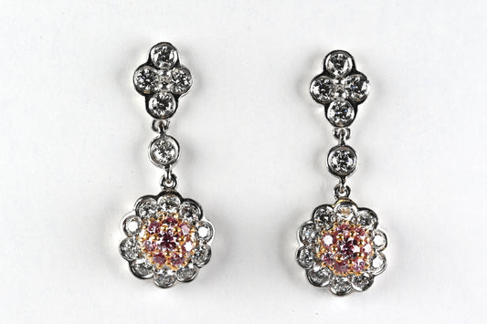 Pink Diamond Floral Drop Earrings