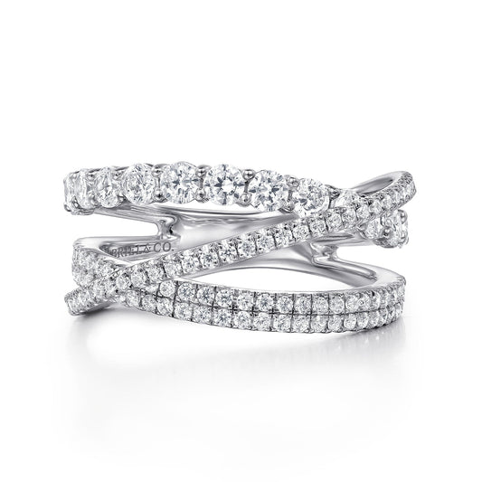 14K White Gold Diamond Layered Criss Cross Ring LR51499W45JJ - Dejaun Jewelers