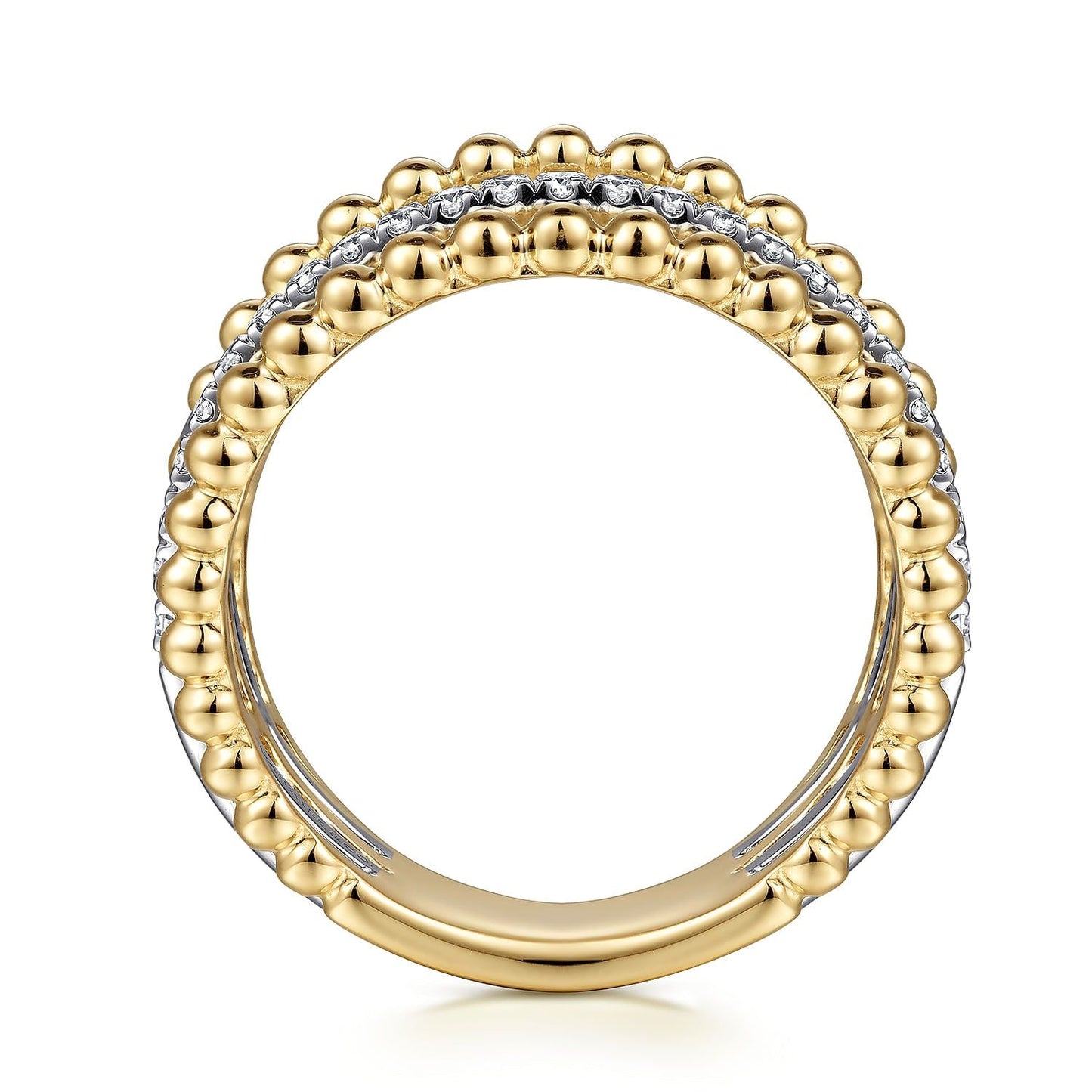 14K Yellow Gold Multi Row Bujukan Beads and Diamond Easy Stackable Ring LR51667M45JJ