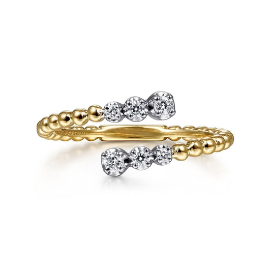 14K White-Yellow Gold Bujukan Ball and Diamond Open Bypass Ring LR51745M45JJ