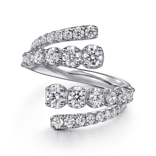 14K White Gold Double Row Diamond Bypass Ladies Ring LR52598W45JJ - Dejaun Jewelers