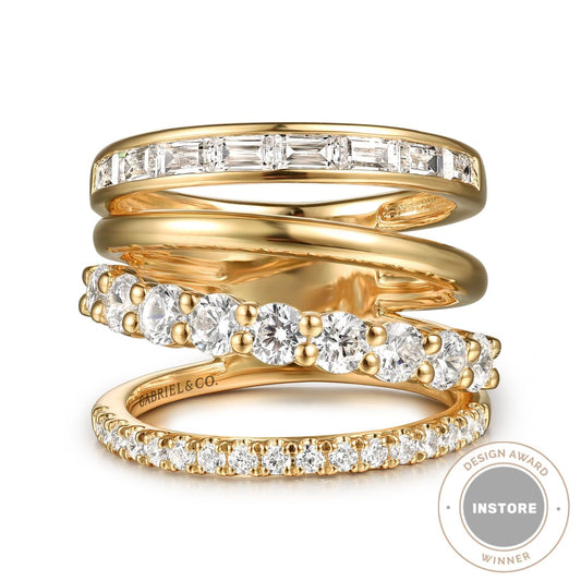 14K Yellow Gold Diamond Wide Band Easy Stackable Ring LR52691Y44JJ