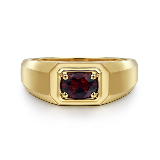 14K Yellow Gold Garnet Mens Ring in High Polish Finish MR20066Y4JGN - Dejaun Jewelers