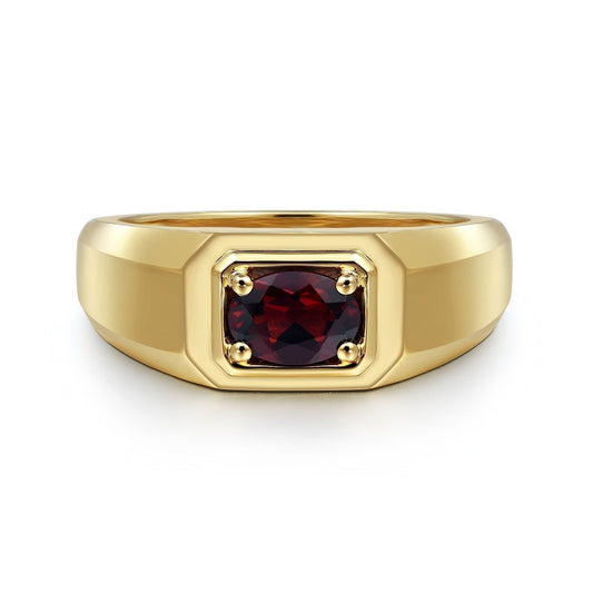 14K Yellow Gold Garnet Mens Ring in High Polish Finish MR20066Y4JGN - Dejaun Jewelers
