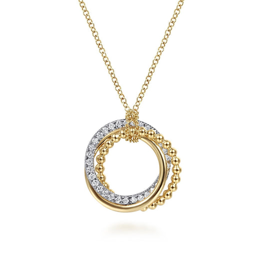 14K Yellow-White Gold Bujukan Diamond Interlocking Circles Pendant Necklace NK6360M45JJ
