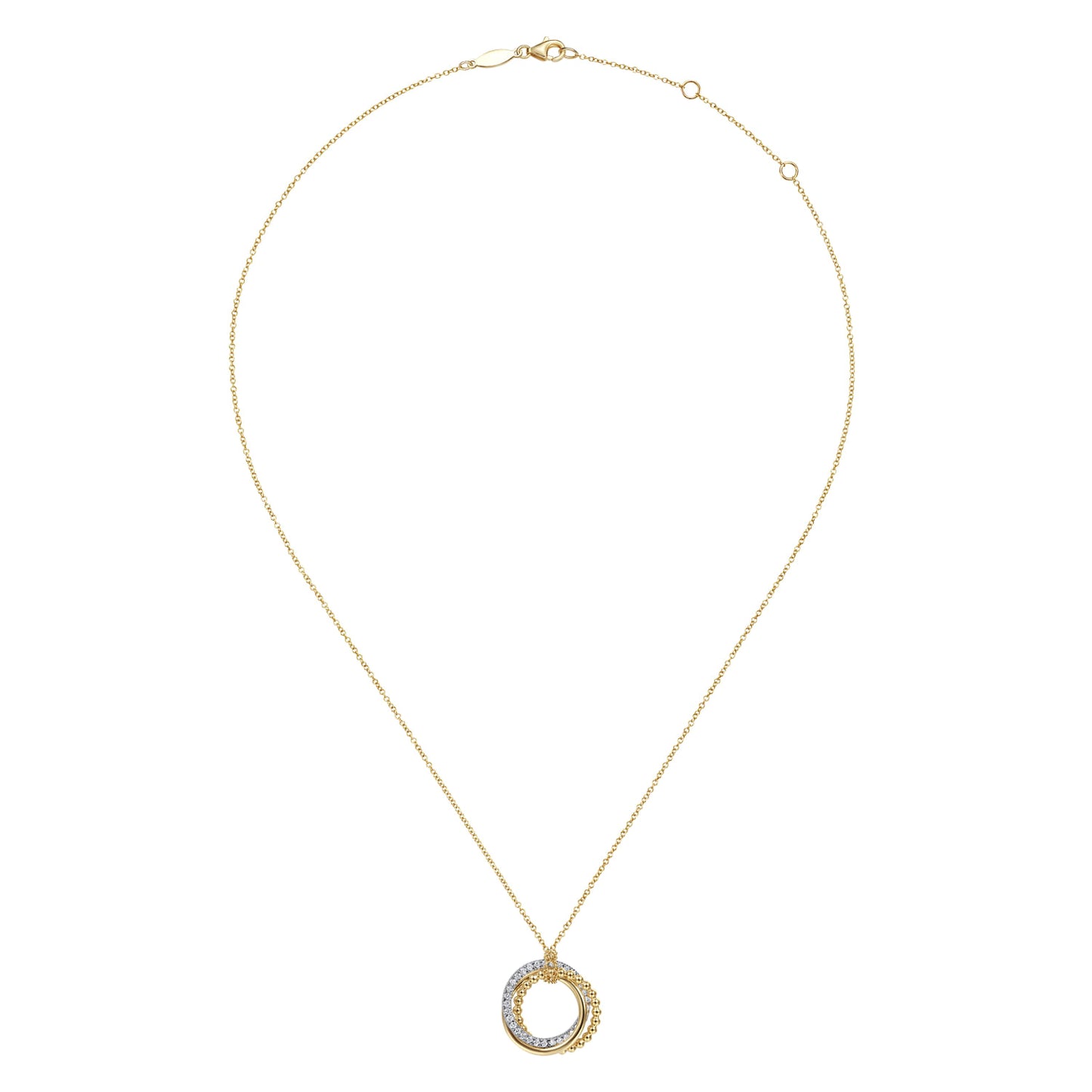 14K Yellow-White Gold Bujukan Diamond Interlocking Circles Pendant Necklace NK6360M45JJ