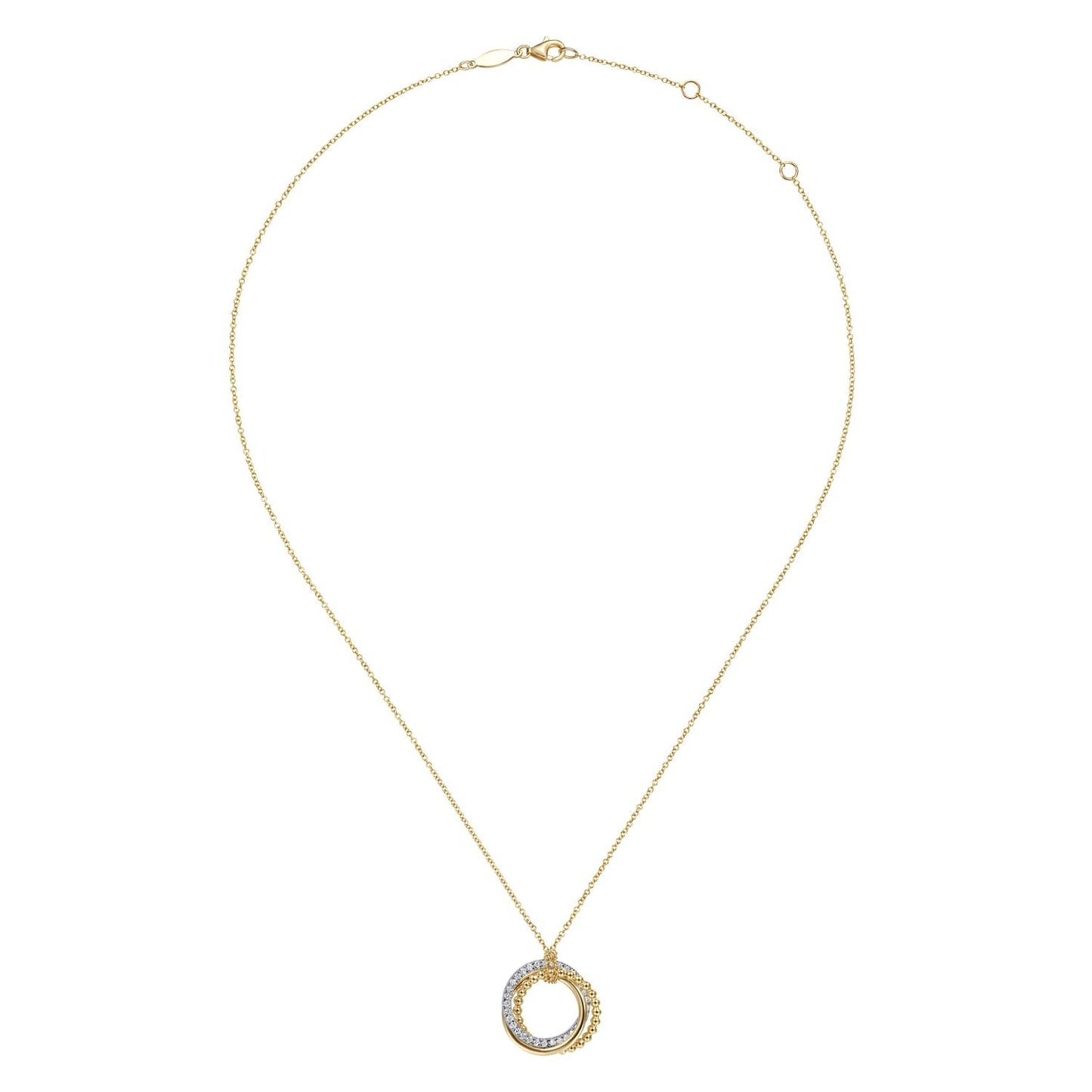 14K Yellow-White Gold Bujukan Diamond Interlocking Circles Pendant Necklace NK6360M45JJ