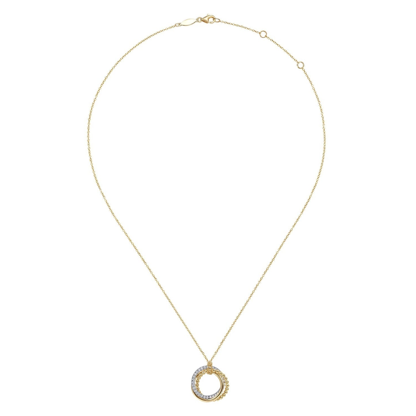 14K Yellow-White Gold Bujukan Diamond Interlocking Circles Pendant Necklace NK6360M45JJ