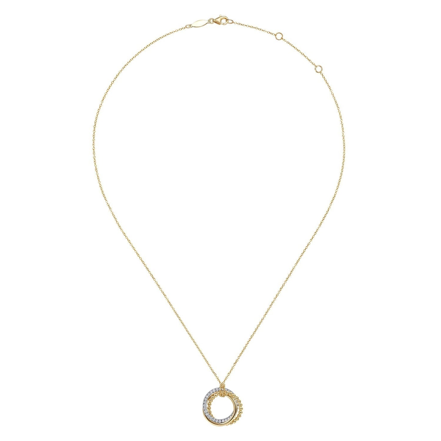 14K Yellow-White Gold Bujukan Diamond Interlocking Circles Pendant Necklace NK6360M45JJ