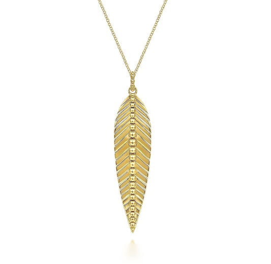 14K Yellow Gold Bujukan Leaf Pendant Necklace NK6764Y4JJJ