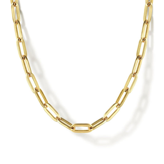 14K Yellow Gold Hollow Paper Clip Chain Necklace NK6769H-17Y4JJJ