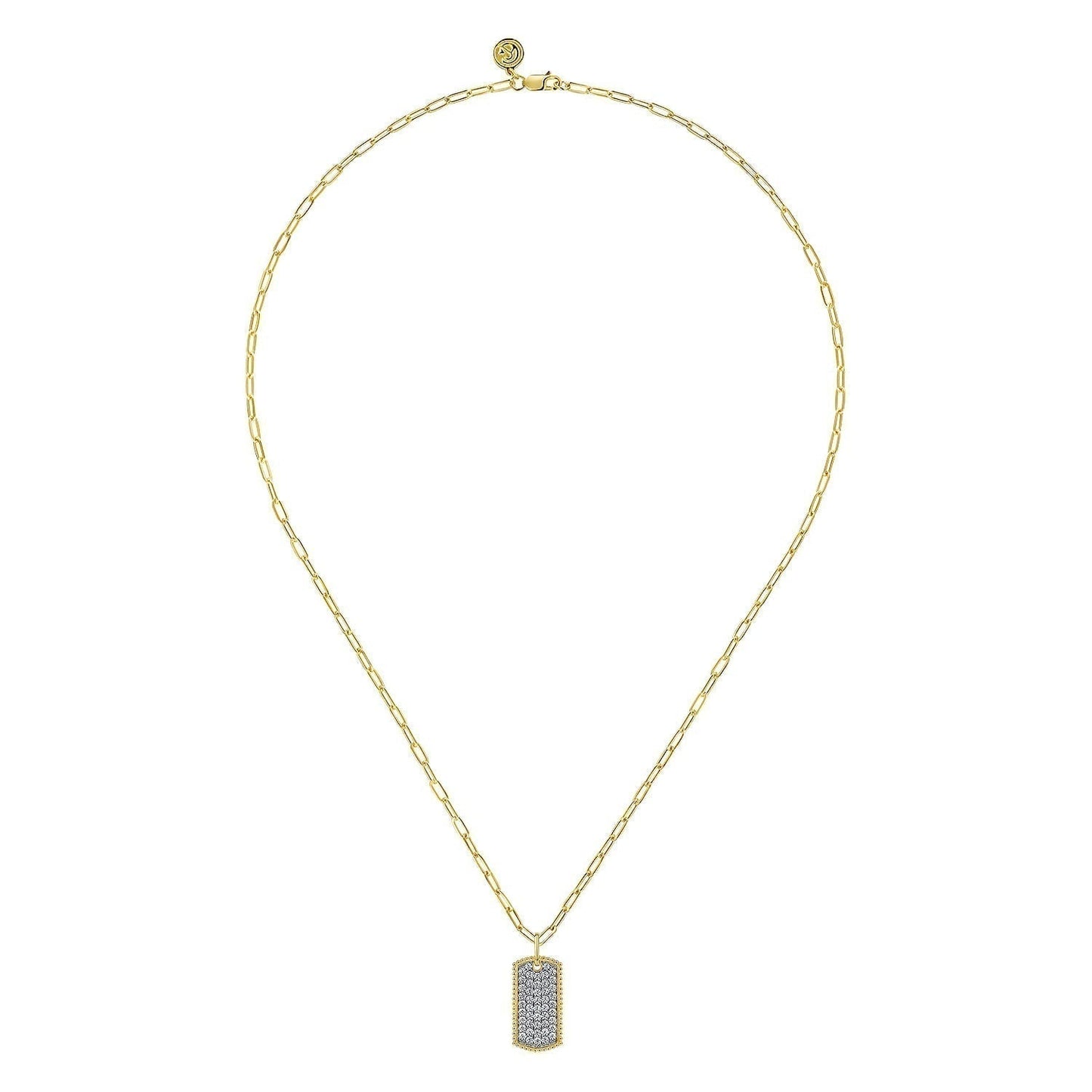 14K Yellow Gold Diamond Pavé Dog Tag Pendant Hollow Chain Necklace NK6842-18Y45JJ - Dejaun Jewelers