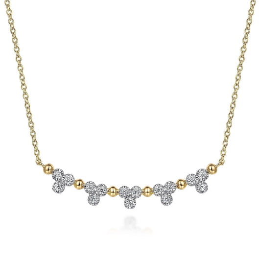 14K Yellow Gold Bujukan Bar Necklace with Diamond Trio Stations NK7181Y45JJ