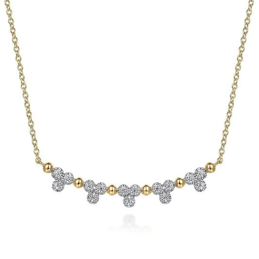 14K Yellow Gold Bujukan Bar Necklace with Diamond Trio Stations NK7181Y45JJ