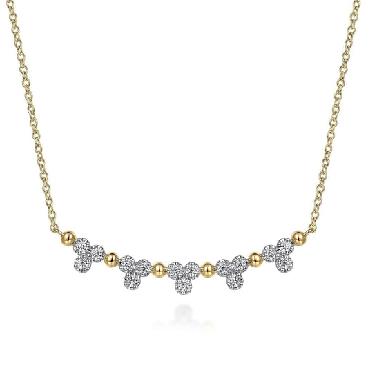 14K Yellow Gold Bujukan Bar Necklace with Diamond Trio Stations NK7181Y45JJ