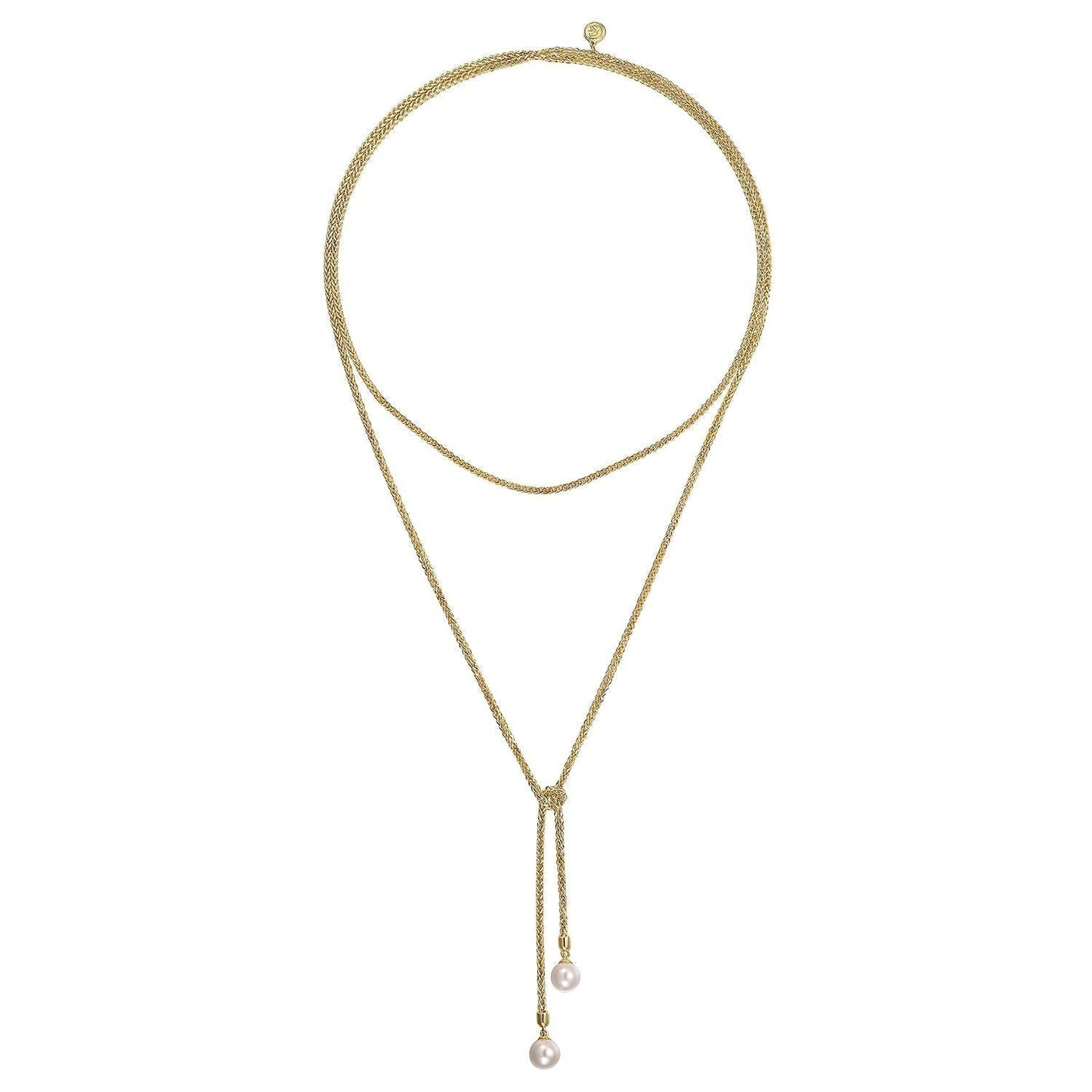 14K Yellow Gold Pearl Wrap Around And Tie Necklace NK7527-42Y4JPL - Dejaun Jewelers
