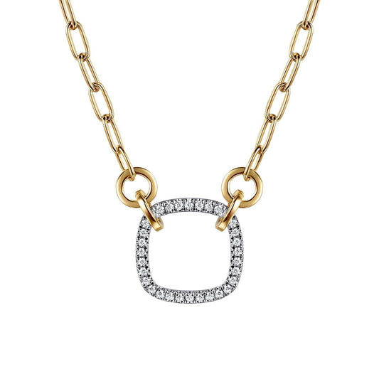14K White & Yellow Gold Open Cushion Shape Diamond Hollow Paperclip Chain Necklace NK7732M45JJ