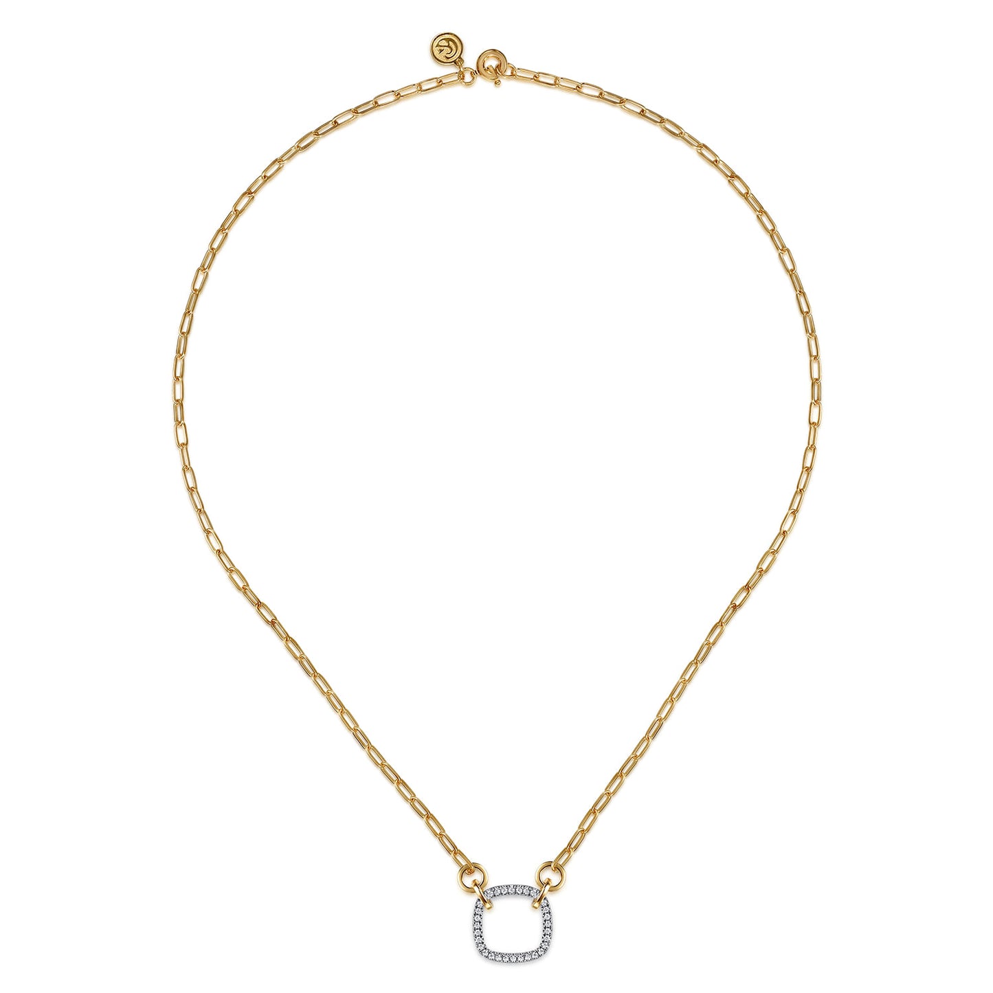14K White & Yellow Gold Open Cushion Shape Diamond Hollow Paperclip Chain Necklace NK7732M45JJ