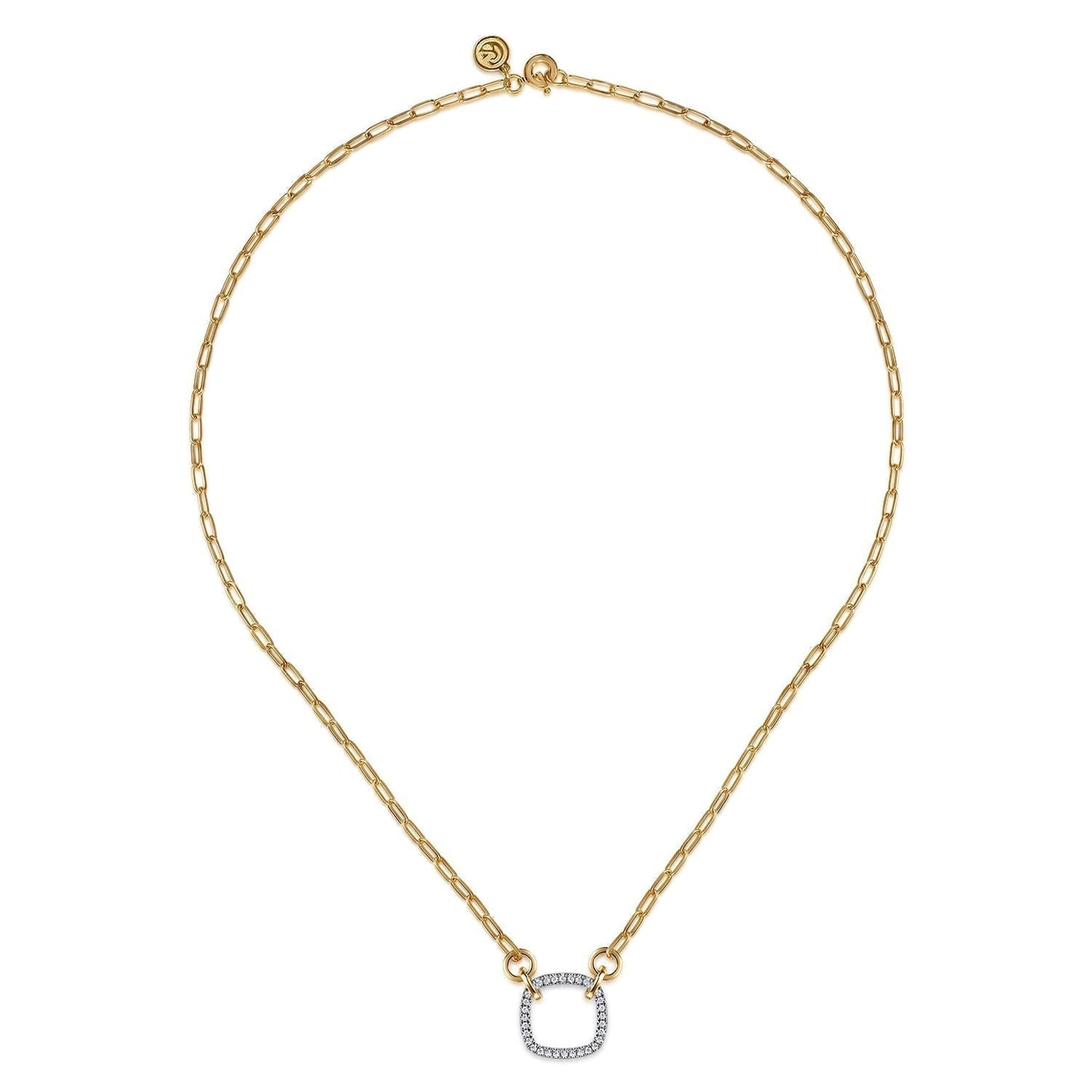 14K White & Yellow Gold Open Cushion Shape Diamond Hollow Paperclip Chain Necklace NK7732M45JJ