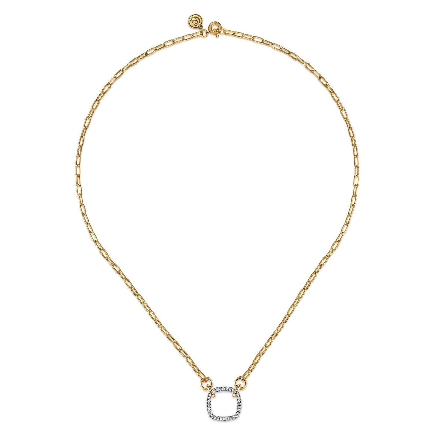 14K White & Yellow Gold Open Cushion Shape Diamond Hollow Paperclip Chain Necklace NK7732M45JJ