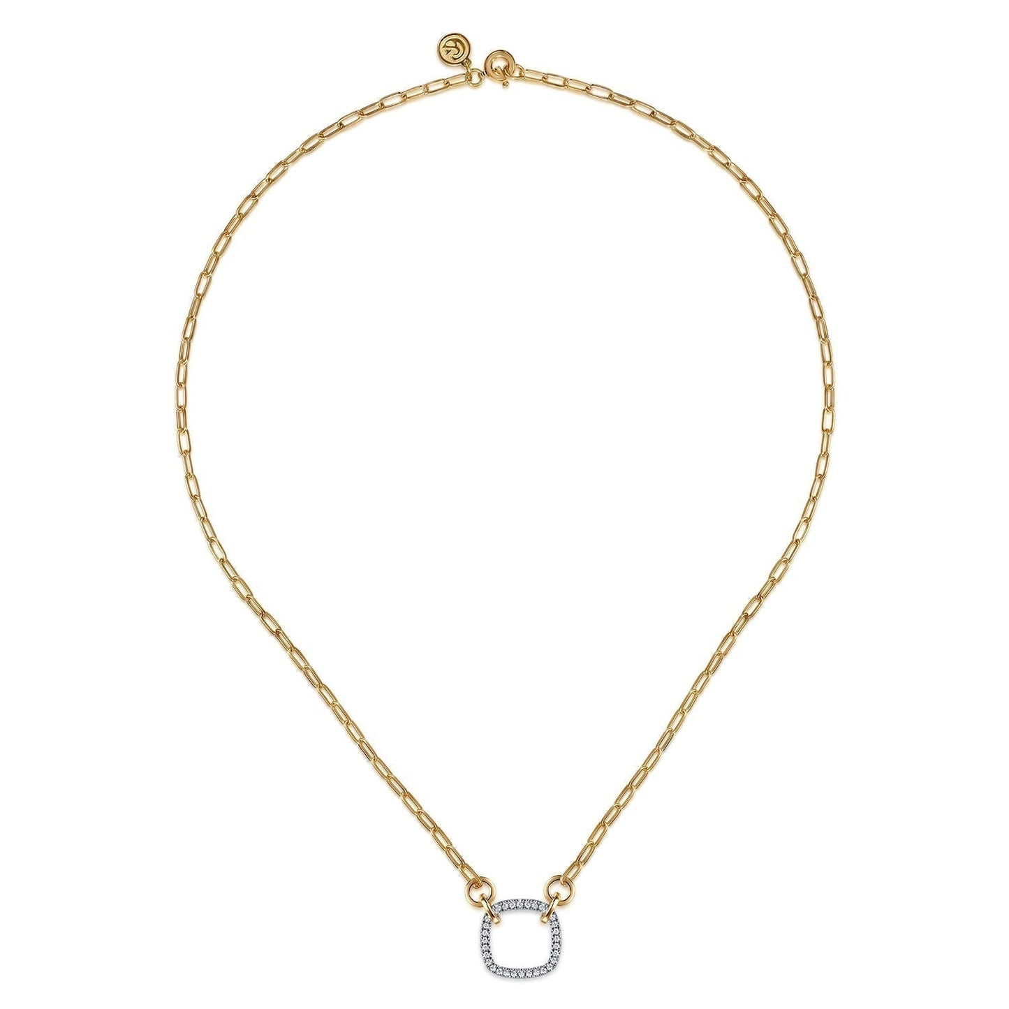 14K White & Yellow Gold Open Cushion Shape Diamond Hollow Paperclip Chain Necklace NK7732M45JJ