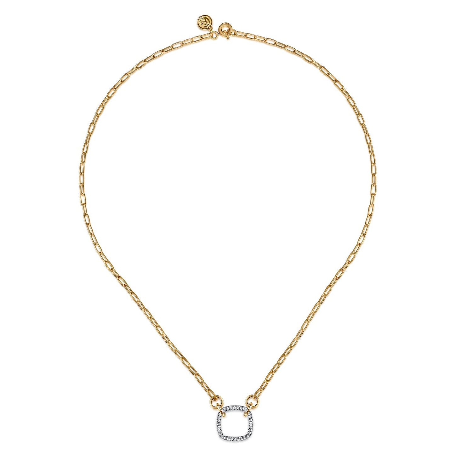 14K White & Yellow Gold Open Cushion Shape Diamond Hollow Paperclip Chain Necklace NK7732M45JJ