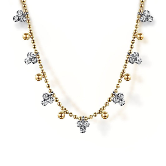 14K White & Yellow Gold Bujukan Beads and Diamond Droplet Necklace NK7793M45JJ