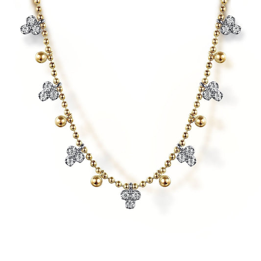 14K White & Yellow Gold Bujukan Beads and Diamond Droplet Necklace NK7793M45JJ