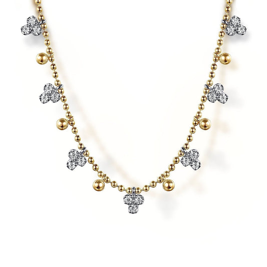 14K White & Yellow Gold Bujukan Beads and Diamond Droplet Necklace NK7793M45JJ