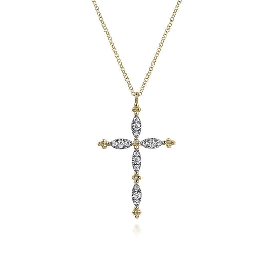 14K Yellow Gold Bujukan Diamond Cross Pendant Necklace NK7801Y45JJ