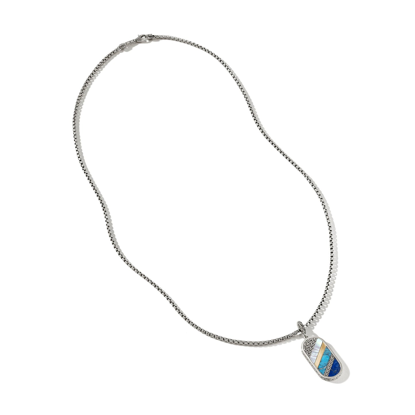 John Hardy Carved Tag Necklace, Silver, Gold, Gemstones NMZS9009655MOPLPZ
