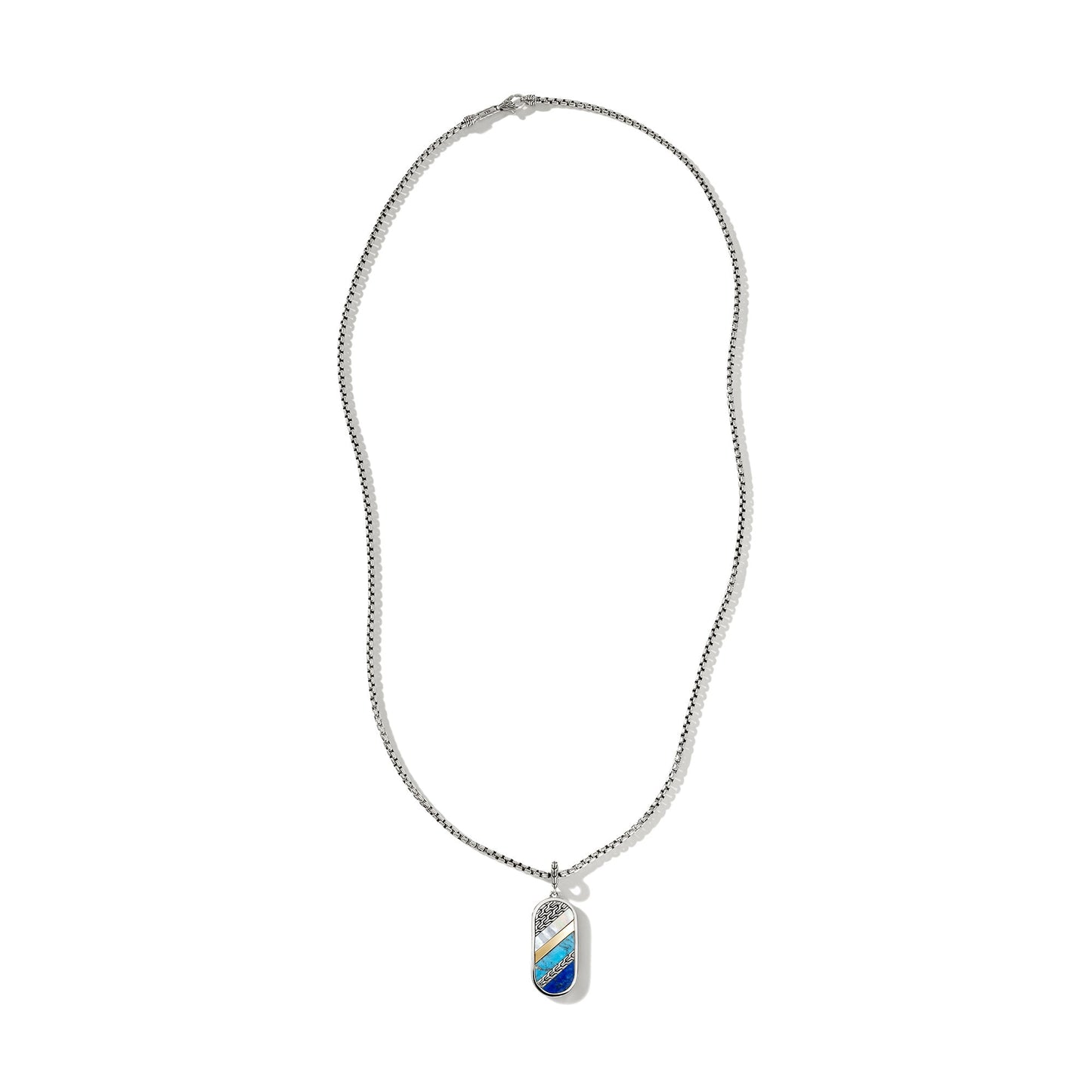 John Hardy Carved Tag Necklace, Silver, Gold, Gemstones NMZS9009655MOPLPZ
