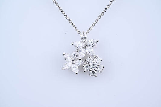 Platinum diamond pendant flowers