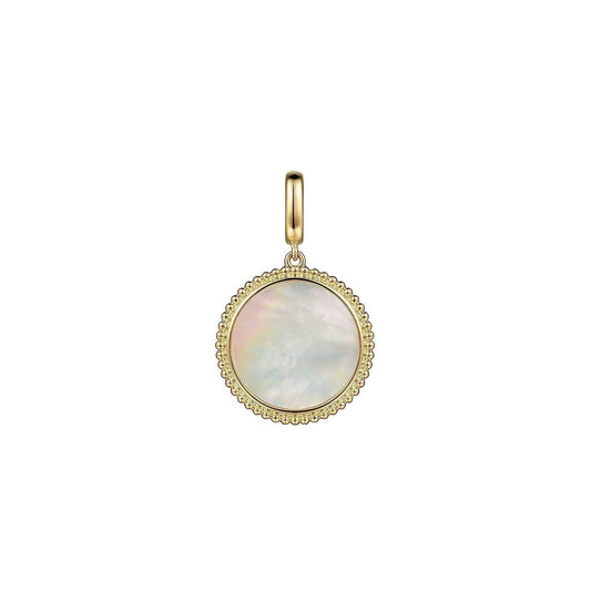 14K Yellow Gold Round Mother of Pearl Inlay Pendant With Detachable Bail PT6617Y4JWM