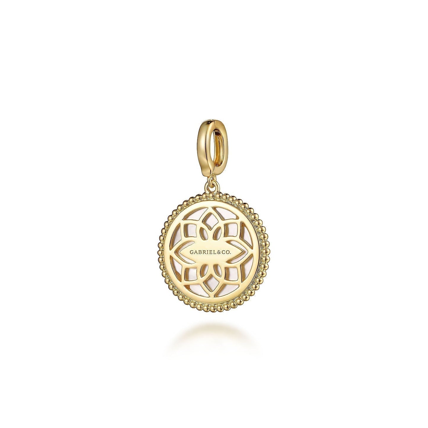 14K Yellow Gold Round Mother of Pearl Inlay Pendant With Detachable Bail PT6617Y4JWM