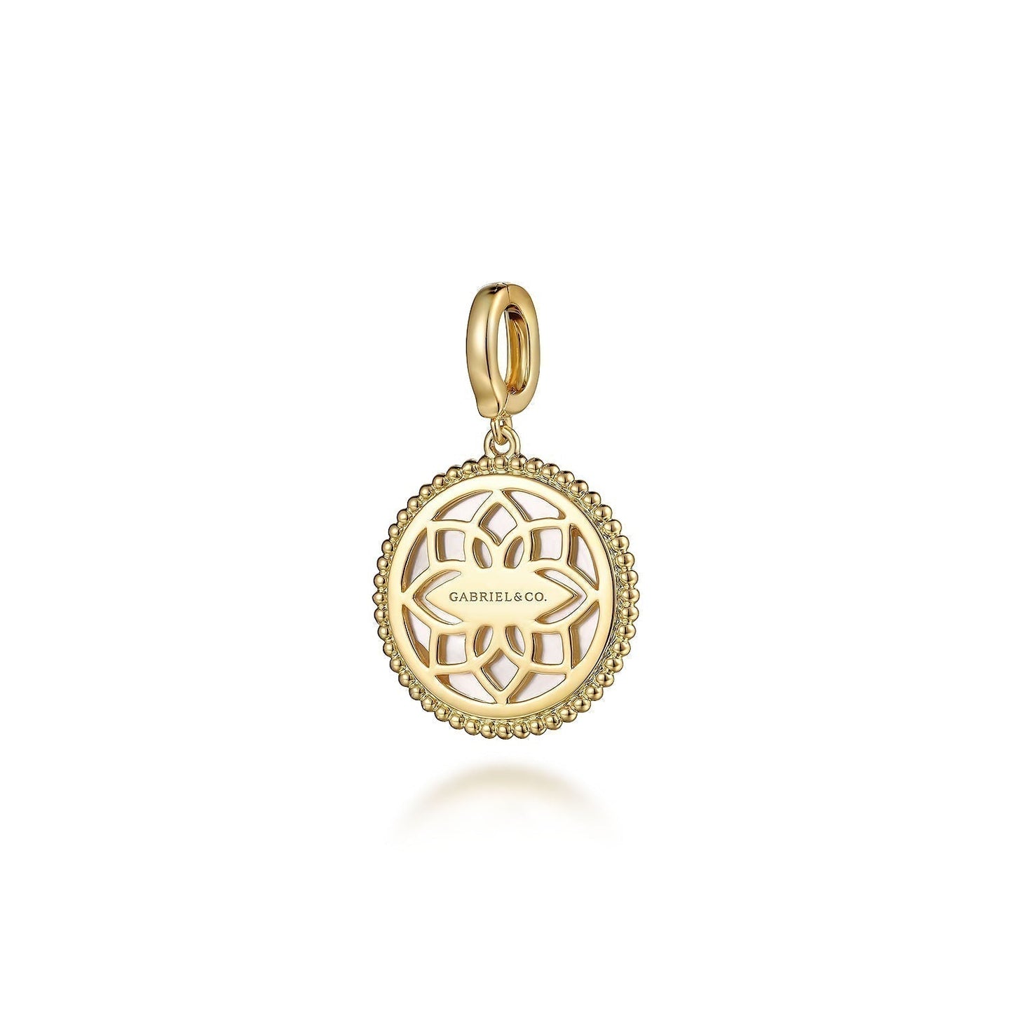 14K Yellow Gold Round Mother of Pearl Inlay Pendant With Detachable Bail PT6617Y4JWM