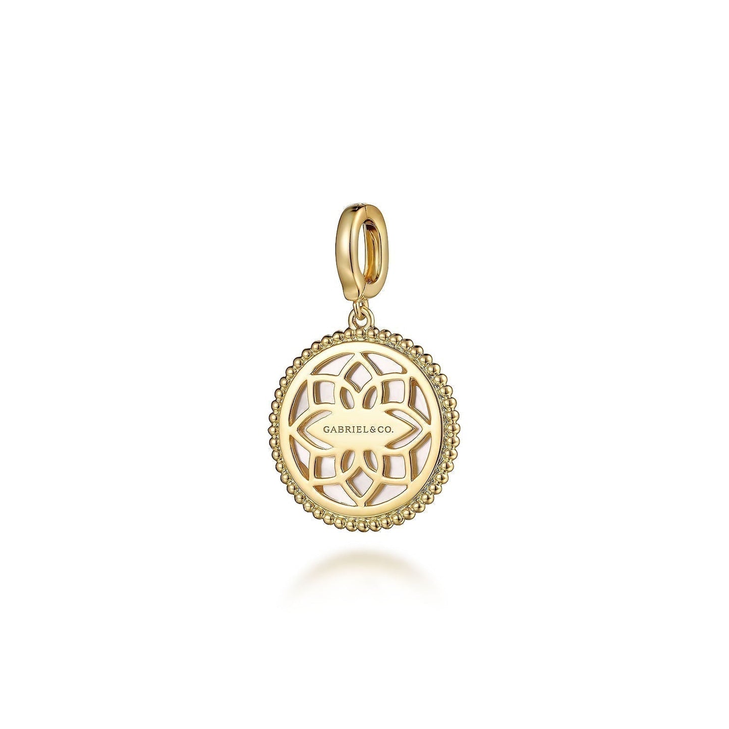 14K Yellow Gold Round Mother of Pearl Inlay Pendant With Detachable Bail PT6617Y4JWM