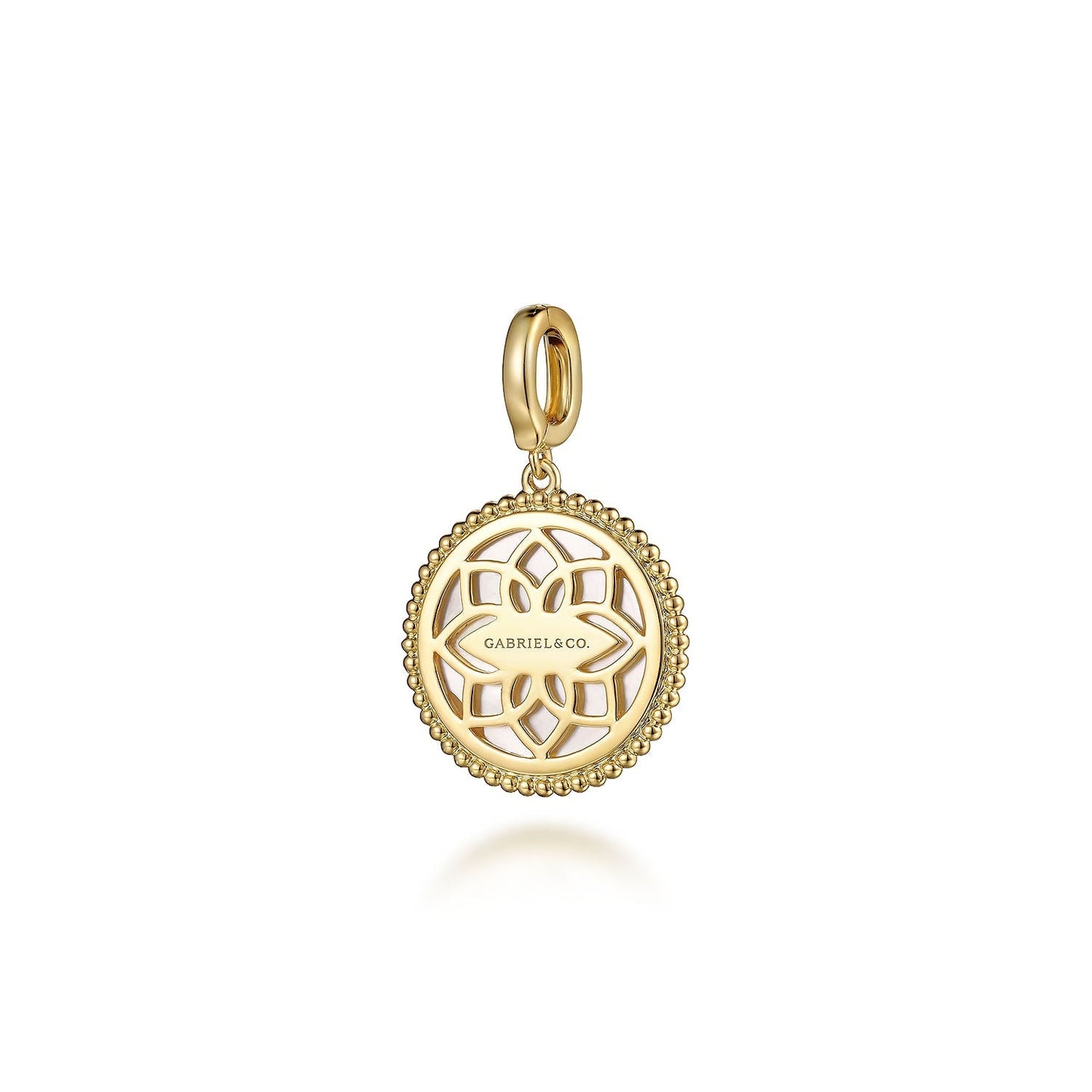 14K Yellow Gold Round Mother of Pearl Inlay Pendant With Detachable Bail PT6617Y4JWM